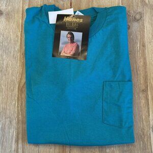 Vintage Deadstock Hanes Bill Blass Jade Turquoise Short Sleeve T Shirt Size XL